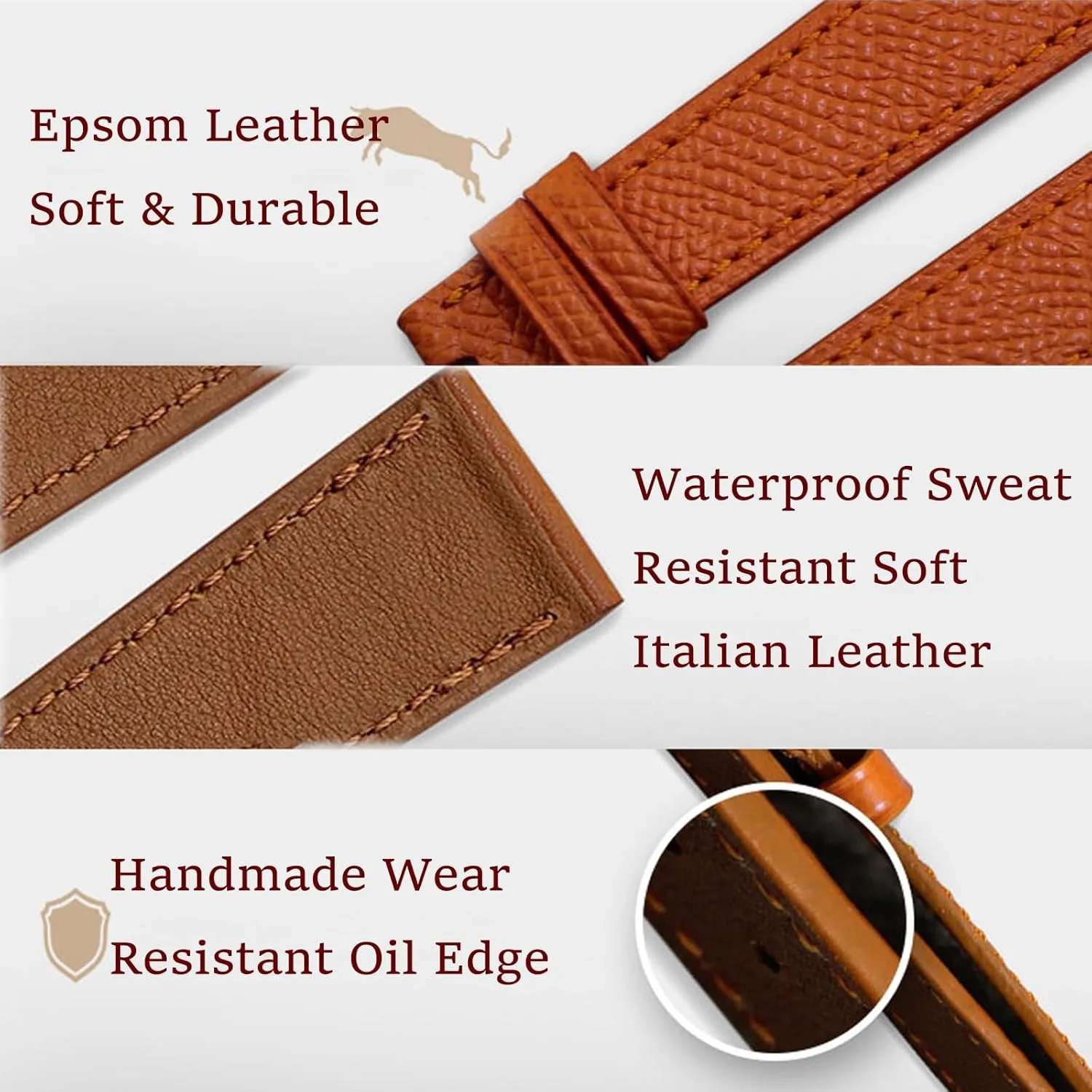 Top Grain Leather Watch Band Handmade Quick Release Thin Textured Genuine Calfskin Leather Epsom Watch Strap Replacement Band Strap 12mm 14mm 16mm 18mm 20mm 22mm Women Men
