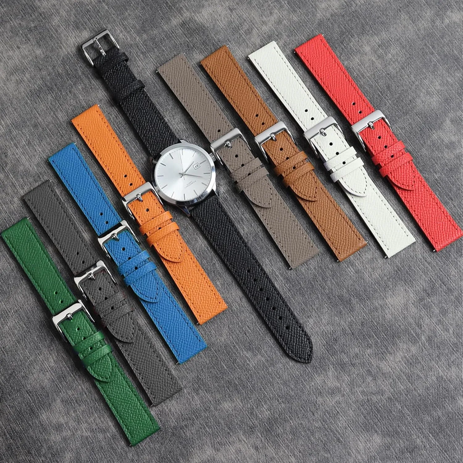 Top Grain Leather Watch Band Handmade Quick Release Thin Textured Genuine Calfskin Leather Epsom Watch Strap Replacement Band Strap 12mm 14mm 16mm 18mm 20mm 22mm Women Men