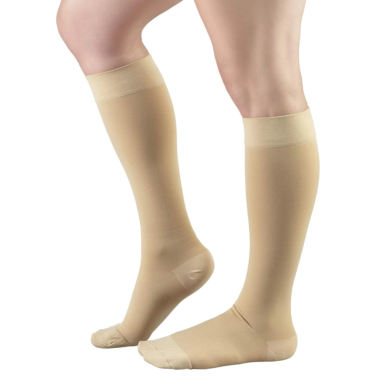 Truform 20-30 mmHg Compression Stockings for Men and Women, Knee High Length, Closed Toe, Beige, Large, 1 Pair