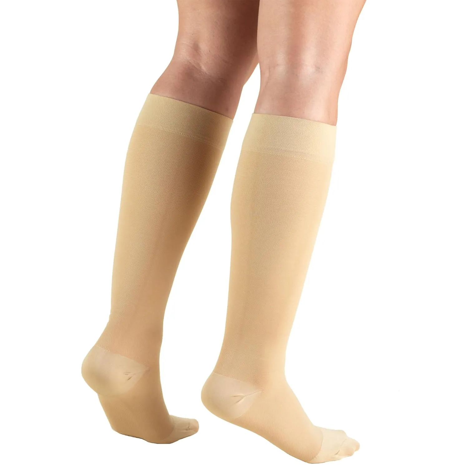 Truform 20-30 mmHg Compression Stockings for Men and Women, Knee High Length, Closed Toe, Beige, Large, 1 Pair