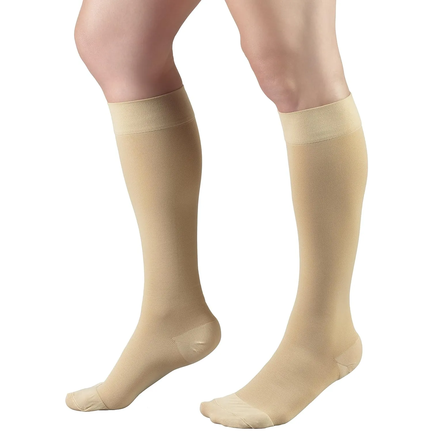 Truform 20-30 mmHg Compression Stockings for Men and Women, Knee High Length, Closed Toe, Beige, Large, 1 Pair