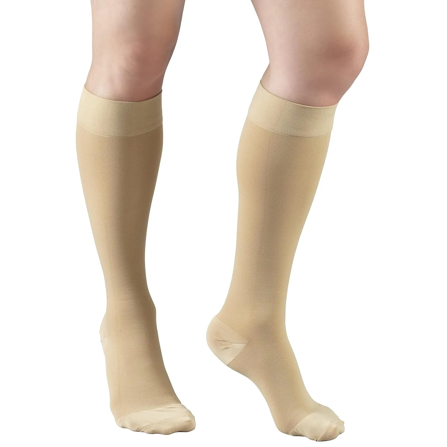 Truform 20-30 mmHg Compression Stockings for Men and Women, Knee High Length, Closed Toe, Beige, Large, 1 Pair