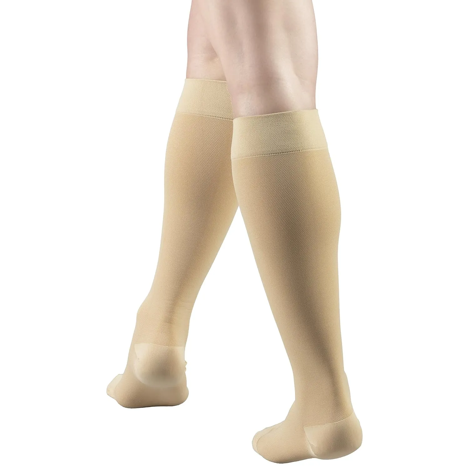 Truform 20-30 mmHg Compression Stockings for Men and Women, Knee High Length, Closed Toe, Beige, Large, 1 Pair