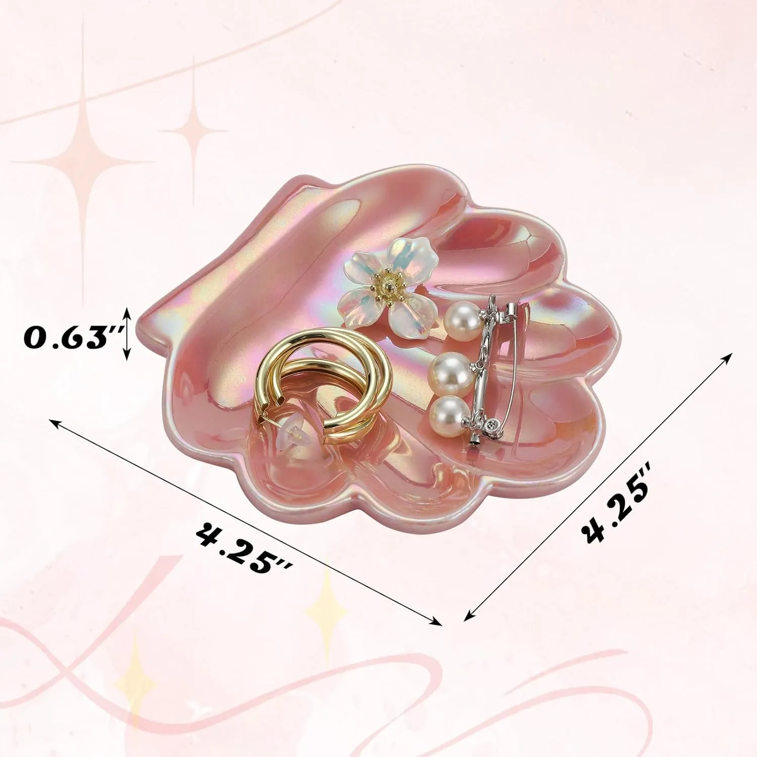 VanEnjoy 4.3 inch Shell Jewelry Dish Pink Jewelry Trays for Girls Small Jewelry Holder Dish Coastal Room Decor Ceramic Trinket Tray for Jewelry Earrings Rings Necklaces