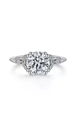 Vintage Inspired 14K White Gold Round Diamond Engagement Ring   G13208