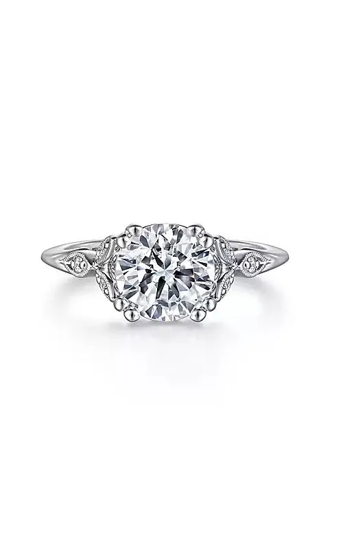 Vintage Inspired 14K White Gold Round Diamond Engagement Ring   G13208