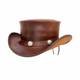 Vintage Wide Brim Style Leather Top Hat