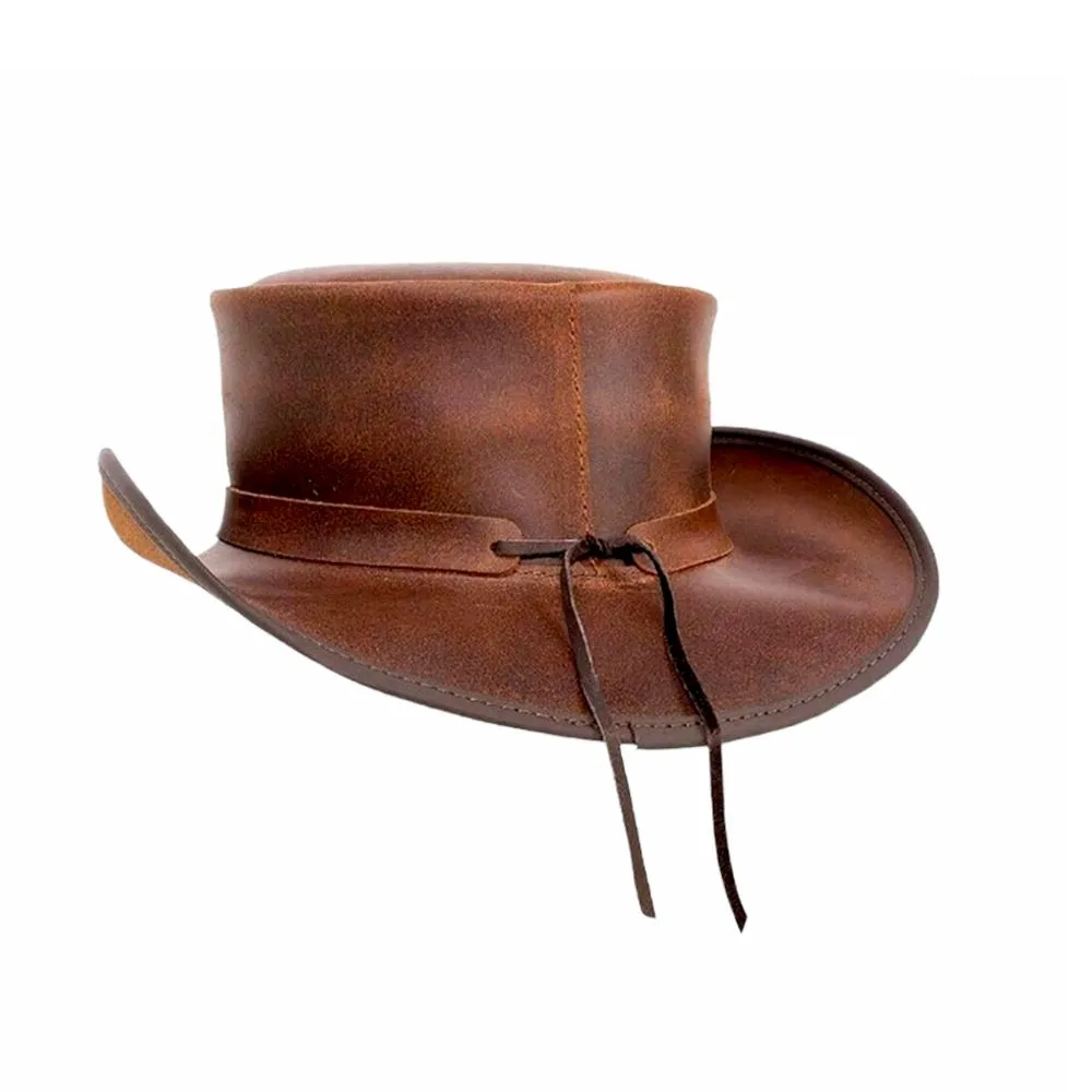 Vintage Wide Brim Style Leather Top Hat
