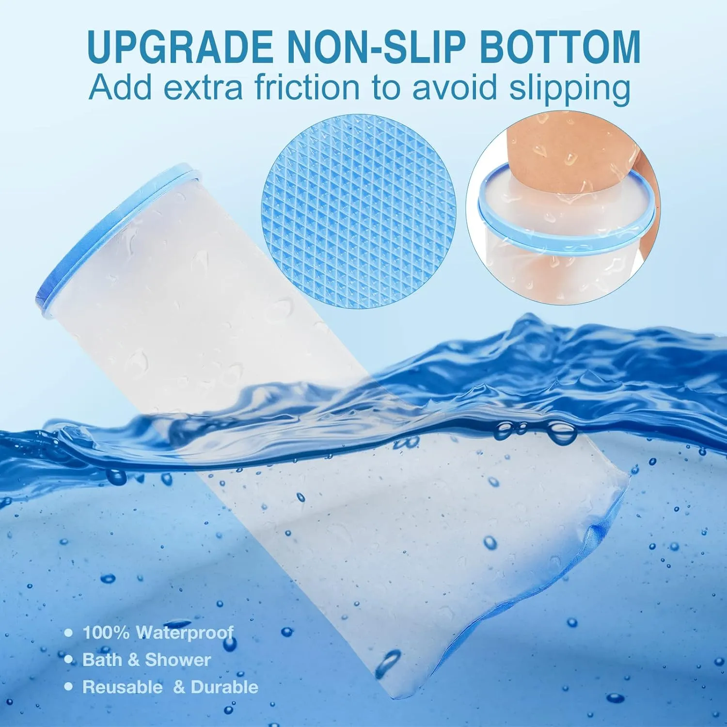 Waterproof Extra Wide Leg Cast Cover for Shower Adults, Extra Large Leg Shower Cover with Non-Slip Bottom, Watertight Foot Protector for Plus Size Adults Surgery Shower Boot