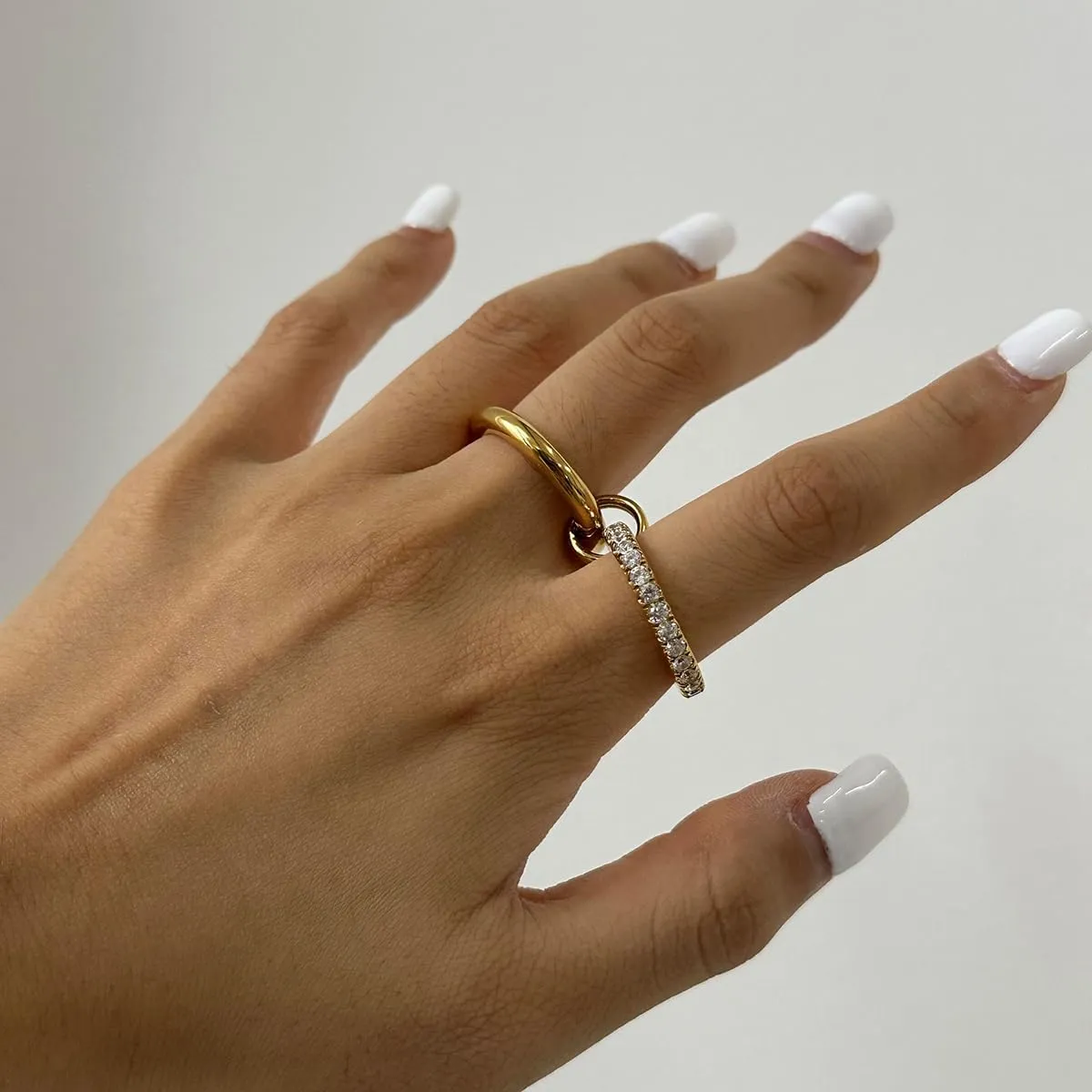 Waterproof Gold Stackable Rings for Women Non Tarnish - 18K Gold Plated Water Resistant Rings Everyday Ring Band for Women - Never Fades Interlocked Cubic Zirconia Bands Stacking Ring