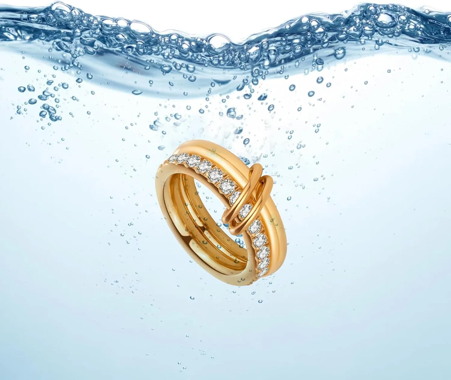Waterproof Gold Stackable Rings for Women Non Tarnish - 18K Gold Plated Water Resistant Rings Everyday Ring Band for Women - Never Fades Interlocked Cubic Zirconia Bands Stacking Ring