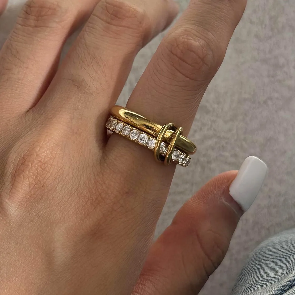 Waterproof Gold Stackable Rings for Women Non Tarnish - 18K Gold Plated Water Resistant Rings Everyday Ring Band for Women - Never Fades Interlocked Cubic Zirconia Bands Stacking Ring