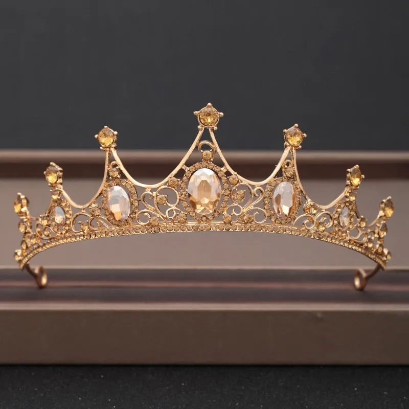 Wedding Crown Hairpiece adorned with Gold and Crystal Accents