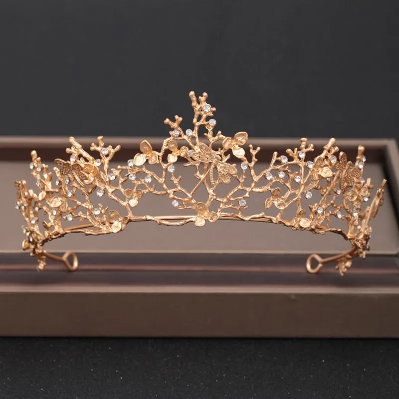 Wedding Crown Hairpiece adorned with Gold and Crystal Accents
