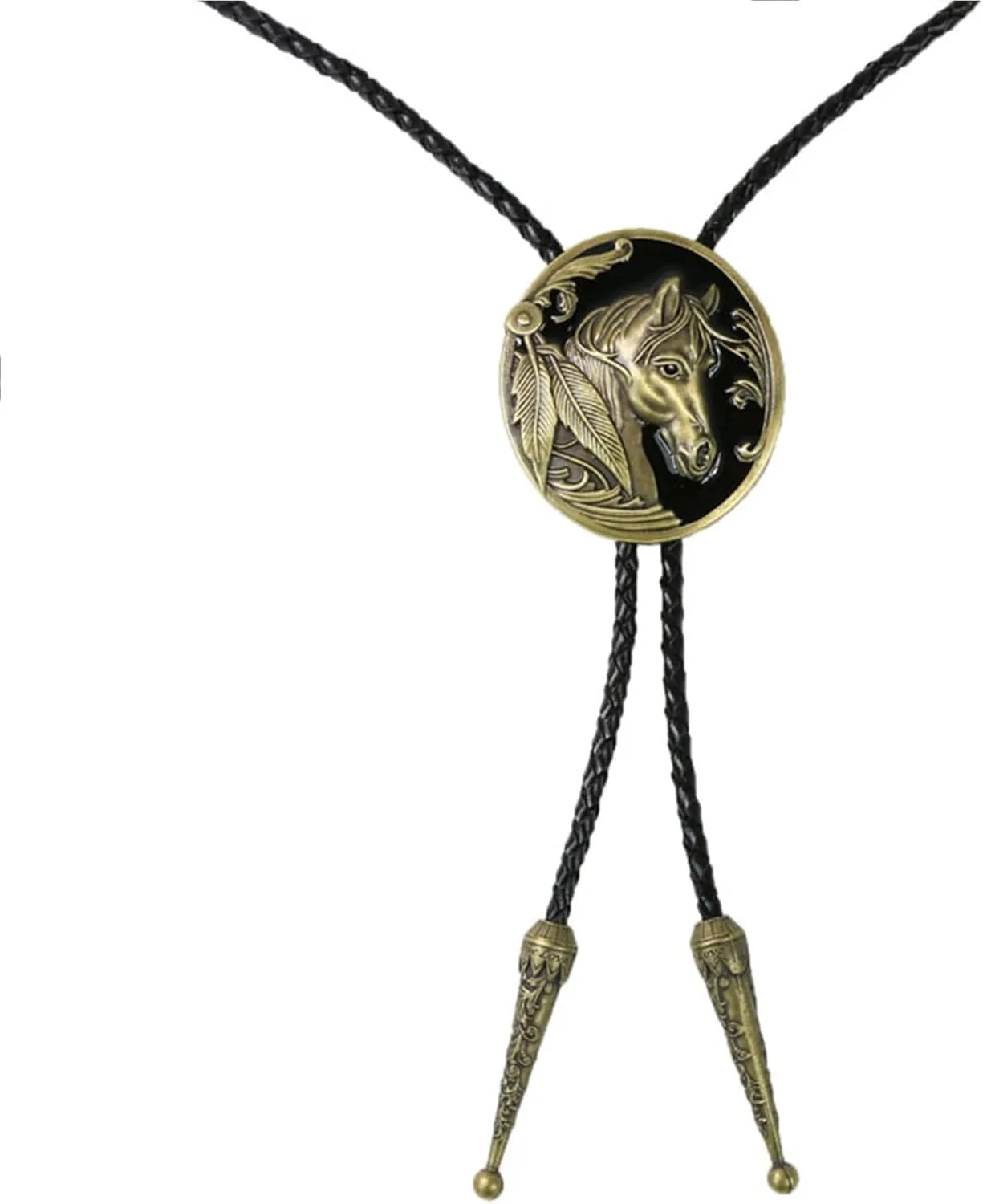 Western Bolo Tie Vintage Cross Shield Pattern Leather Braided Cowboy Necktie Bolo Tie for Men Women