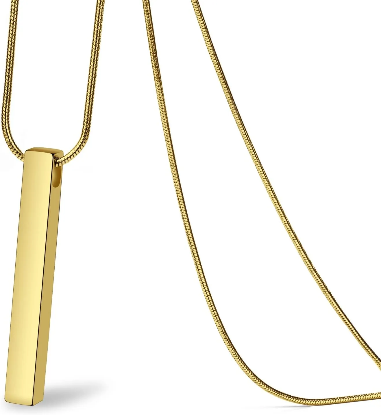 Wikavanli Stainless Steel Couple Necklace for Men and Women, Bar Pendant Matching Necklaces 22 Inches Snake Chain, Unisex