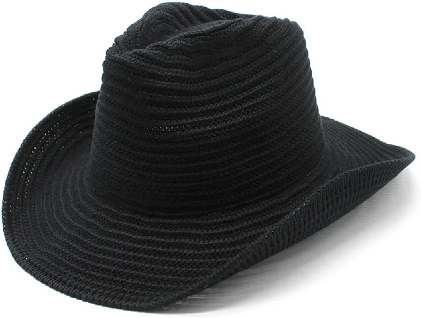 Women Men Western Cowboy Hat Jazz Top Hat Knitted Big Brim Felt Cap Trilby Wide Brim Fedora Outdoor Sun Hat