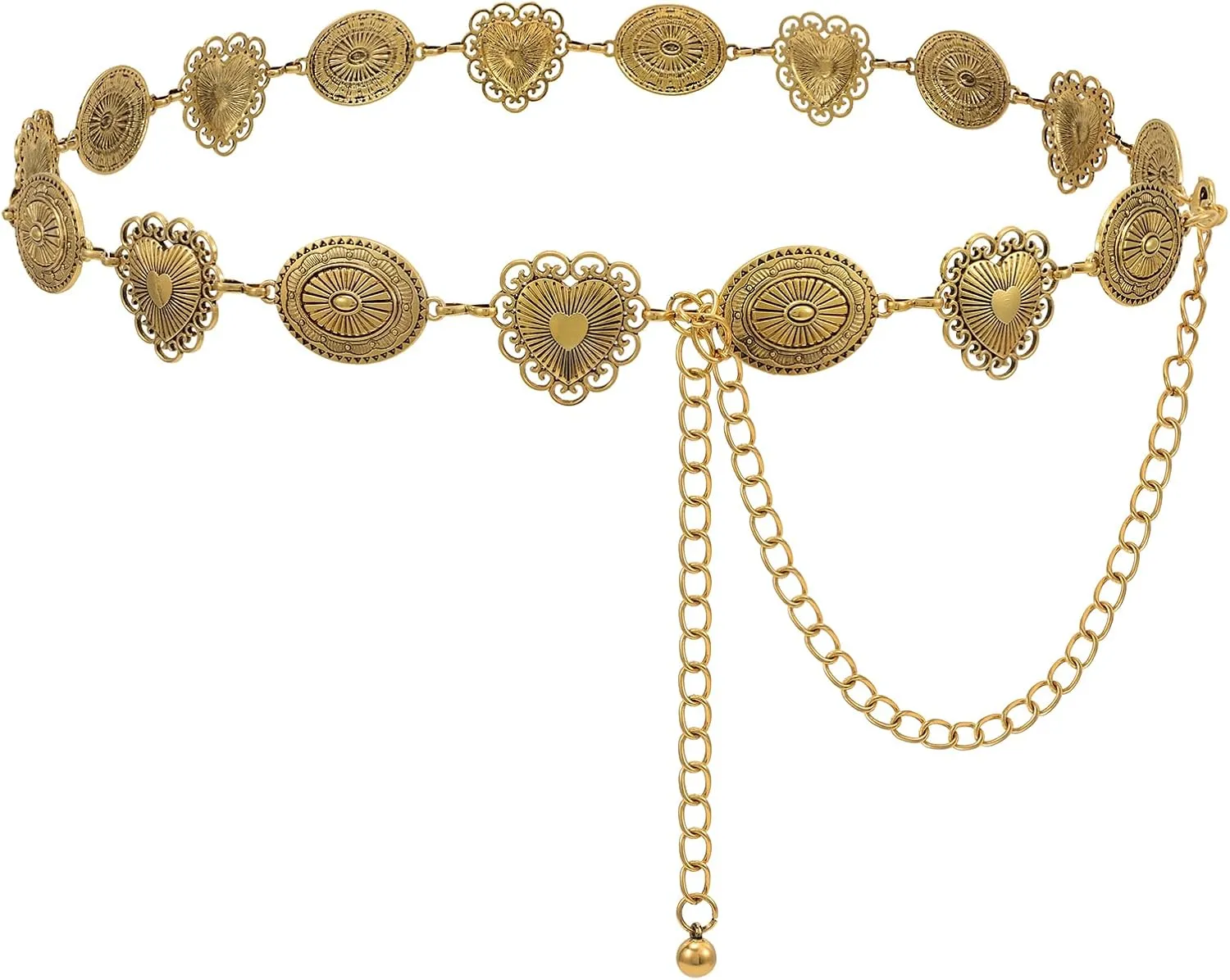 Women Western Metal Chain Belt Concho Belt Cowgirl Waist Link for Jeans Dresses Concert Boho