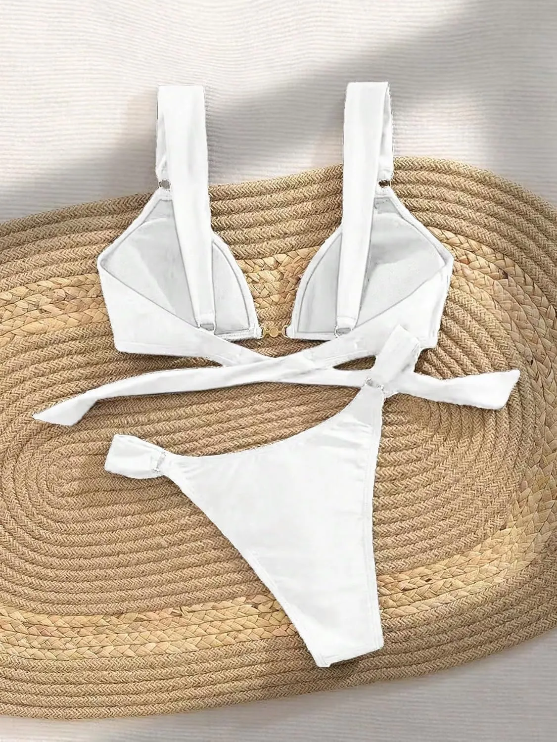 Women's 2 Piece Cheeky Bikini Sets Tie Back Ring Linked Brazilian Swimsuit Sexy Triangle Bathing Suit
