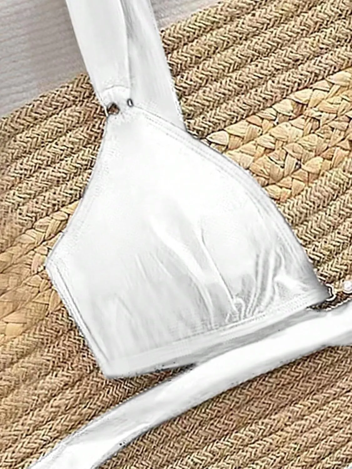 Women's 2 Piece Cheeky Bikini Sets Tie Back Ring Linked Brazilian Swimsuit Sexy Triangle Bathing Suit
