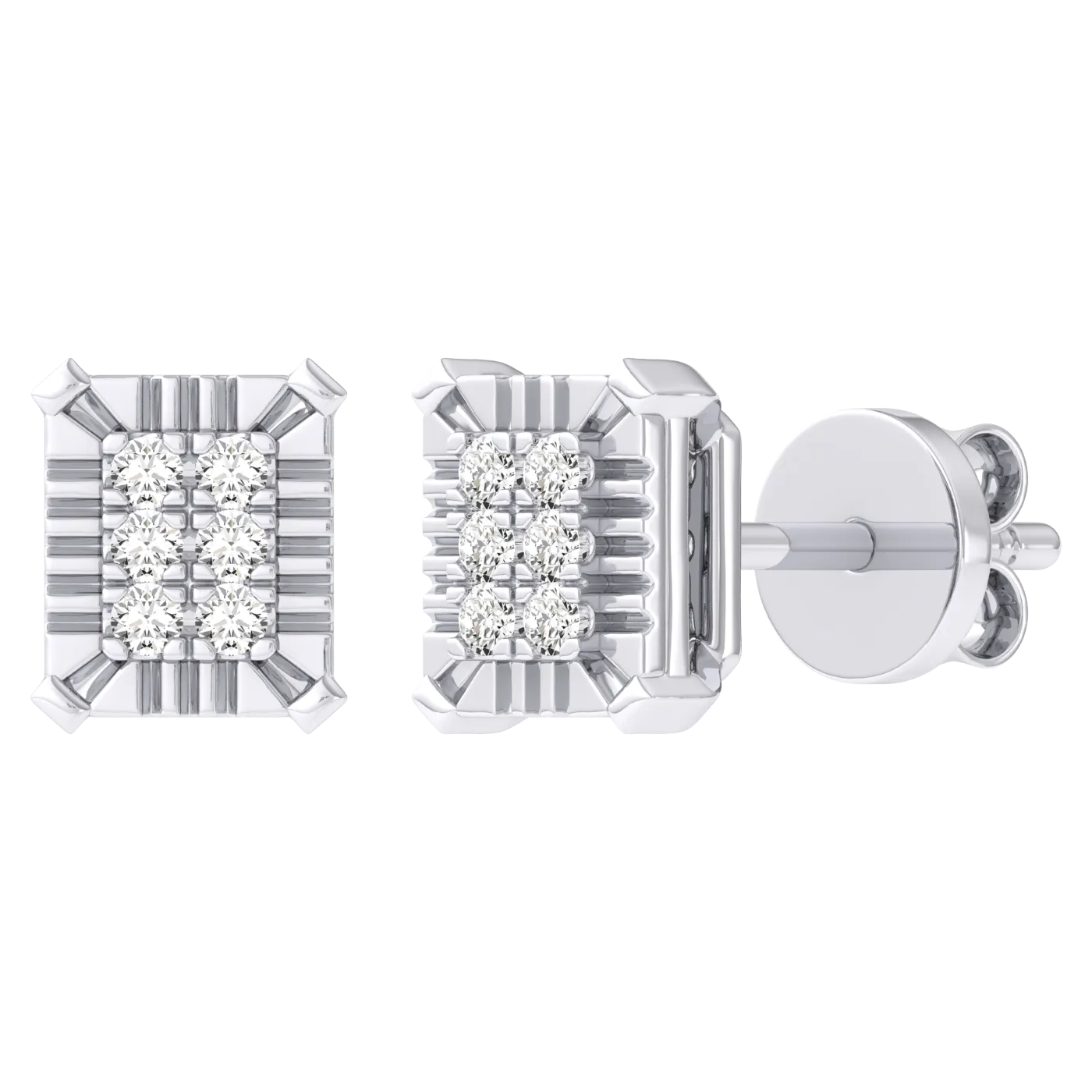 Women's Miracle Plate Emerald Shape Diamond Stud Earrings 0.03ct 14K Gold