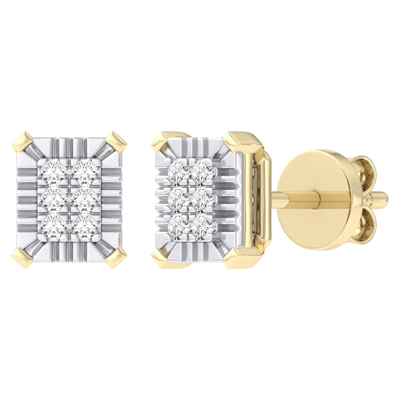 Women's Miracle Plate Emerald Shape Diamond Stud Earrings 0.03ct 14K Gold