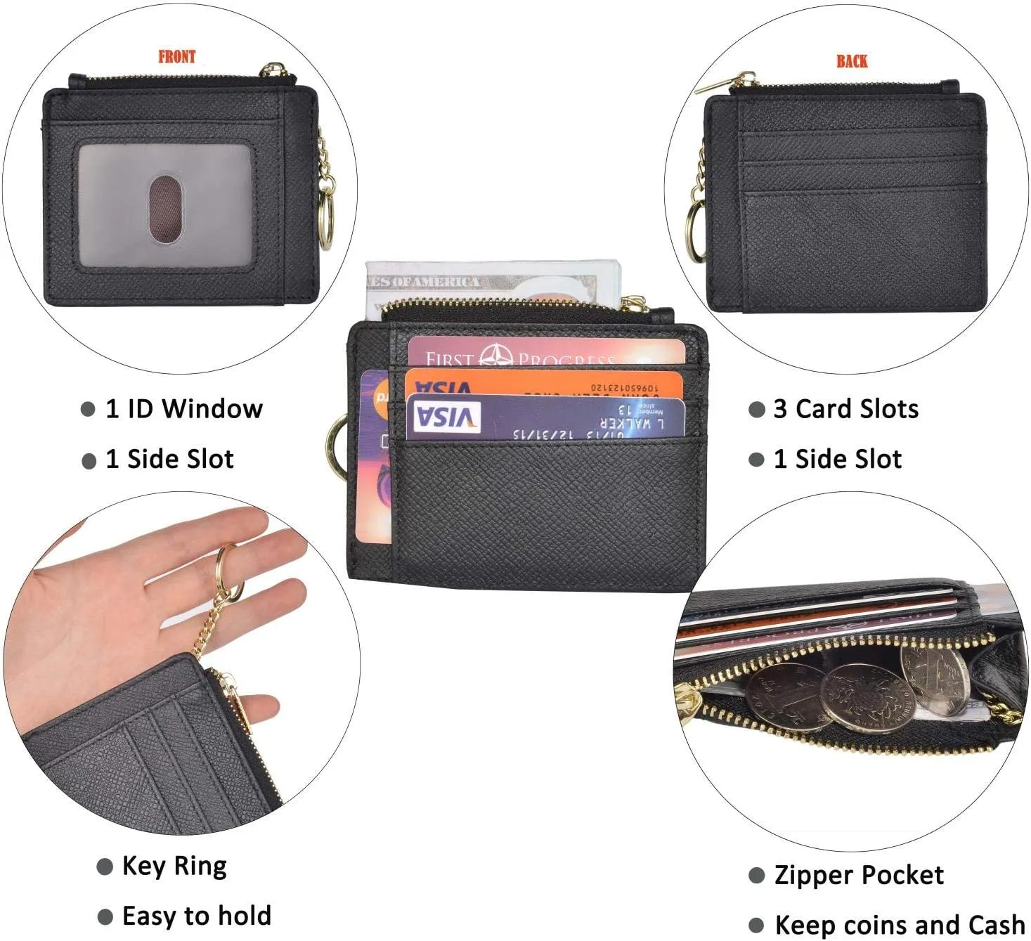 woogwin Slim RFID Credit Card Holder for Women Mini Front Pocket Wallet Purse With Keychain