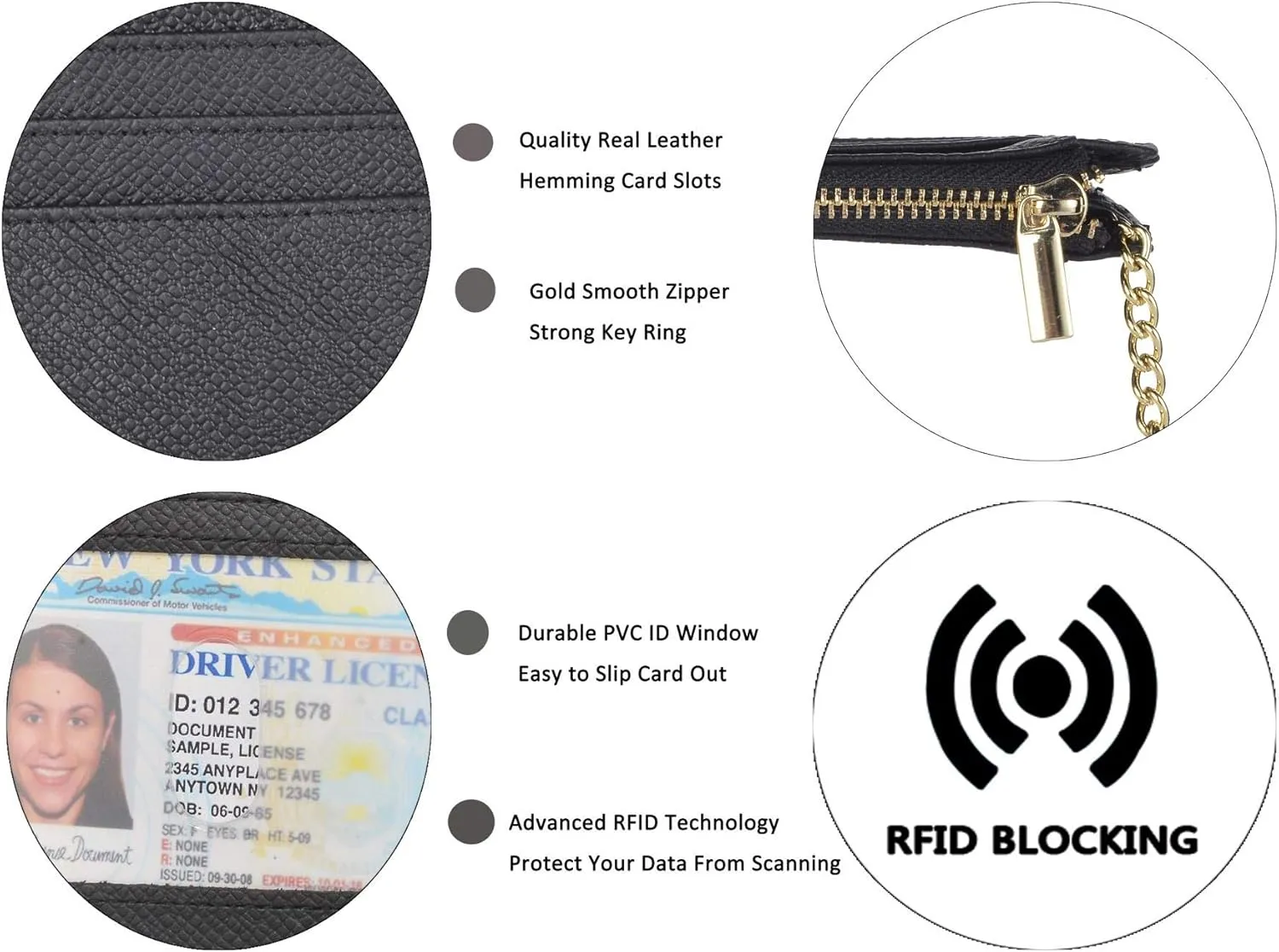 woogwin Slim RFID Credit Card Holder for Women Mini Front Pocket Wallet Purse With Keychain