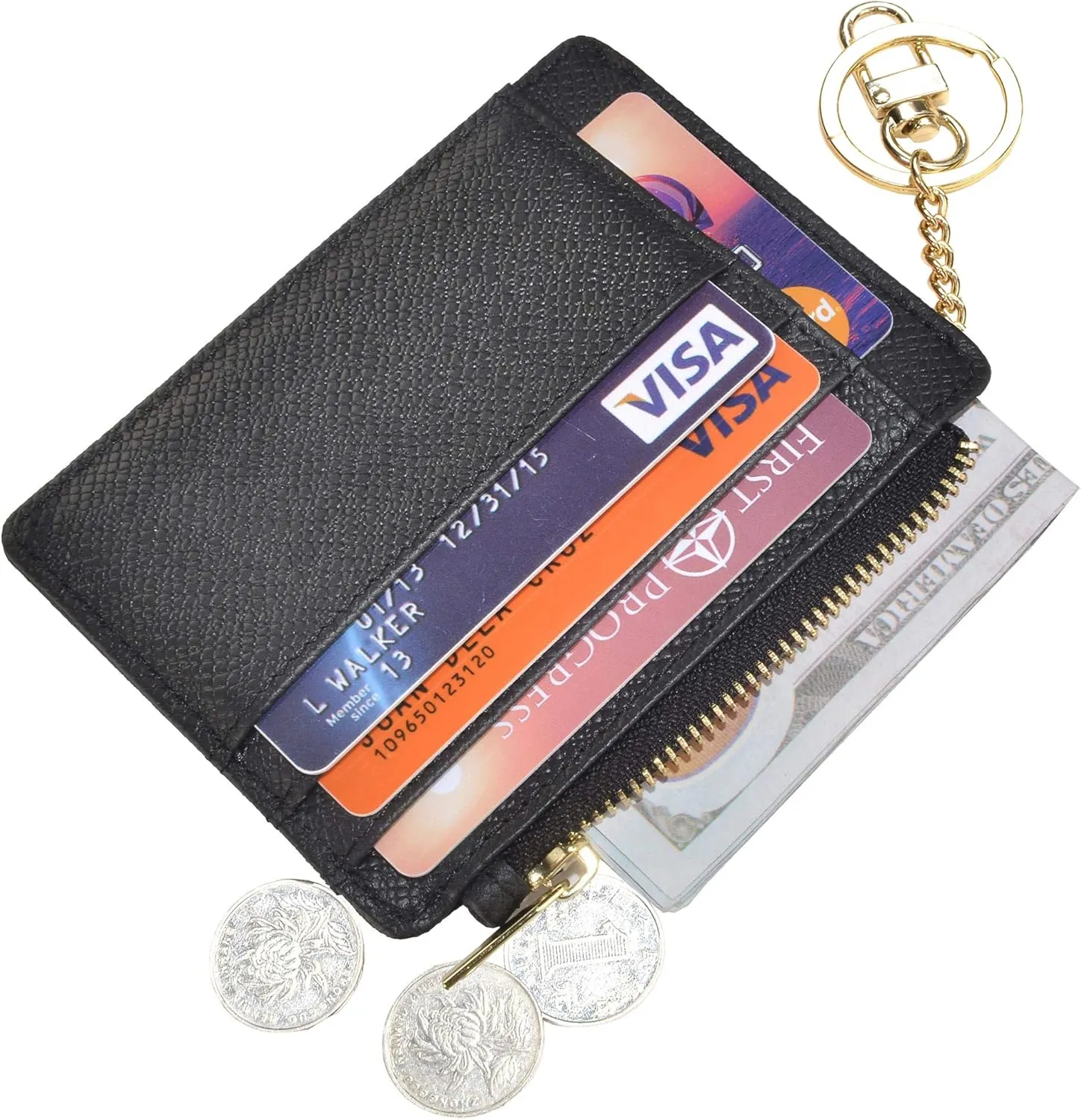 woogwin Slim RFID Credit Card Holder for Women Mini Front Pocket Wallet Purse With Keychain