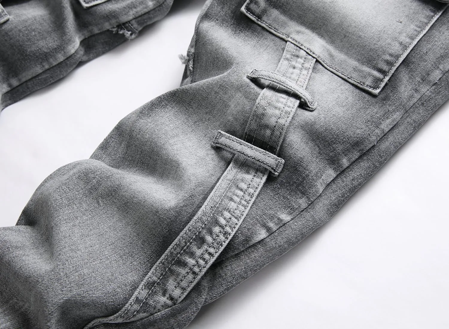 XIMXIMMTIAN Men's Biker Moto Washed Distressed Slim Fit Straight Jeans Denim