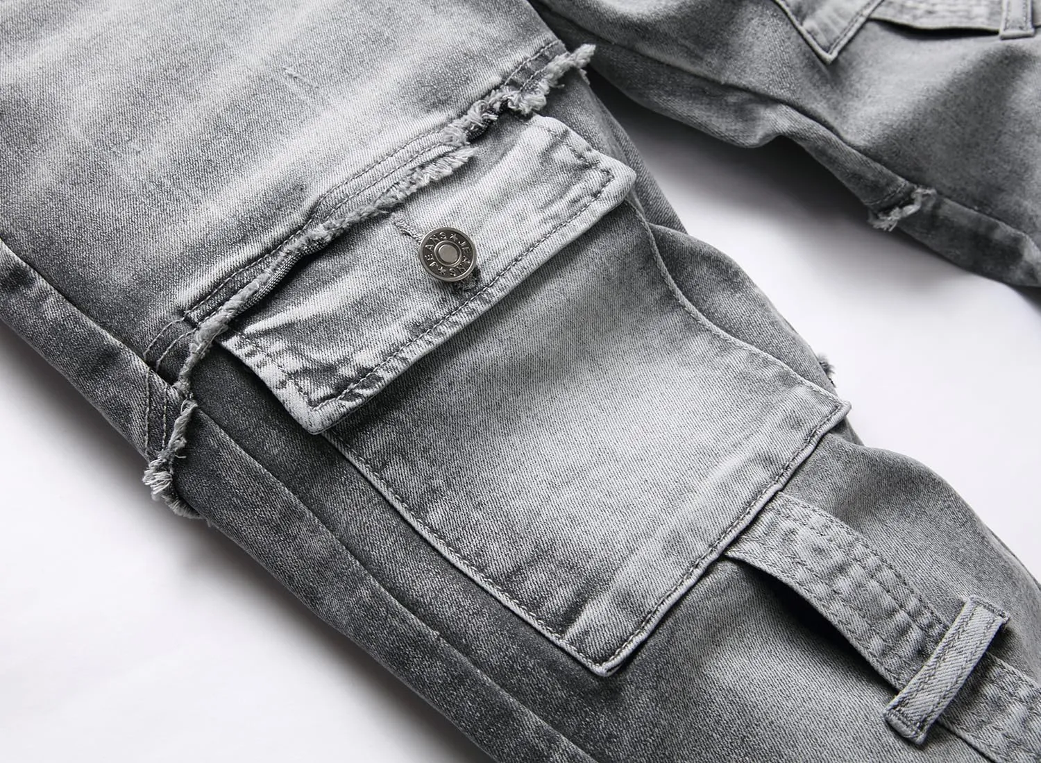 XIMXIMMTIAN Men's Biker Moto Washed Distressed Slim Fit Straight Jeans Denim
