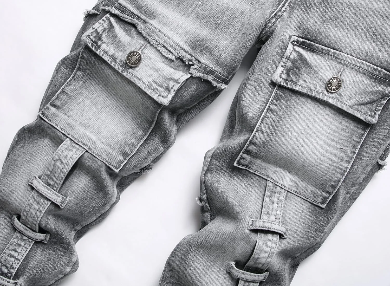 XIMXIMMTIAN Men's Biker Moto Washed Distressed Slim Fit Straight Jeans Denim