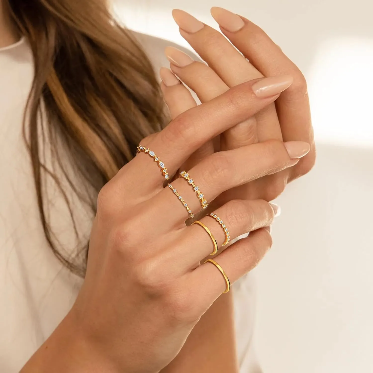 YEEZII Gold Rings for Women Non Tarnish, 14k Gold Plated Stacking Cubic Zirconia Thumb Rings, Dainty Stackable Gold Knuckle Rings Set Size 6-10