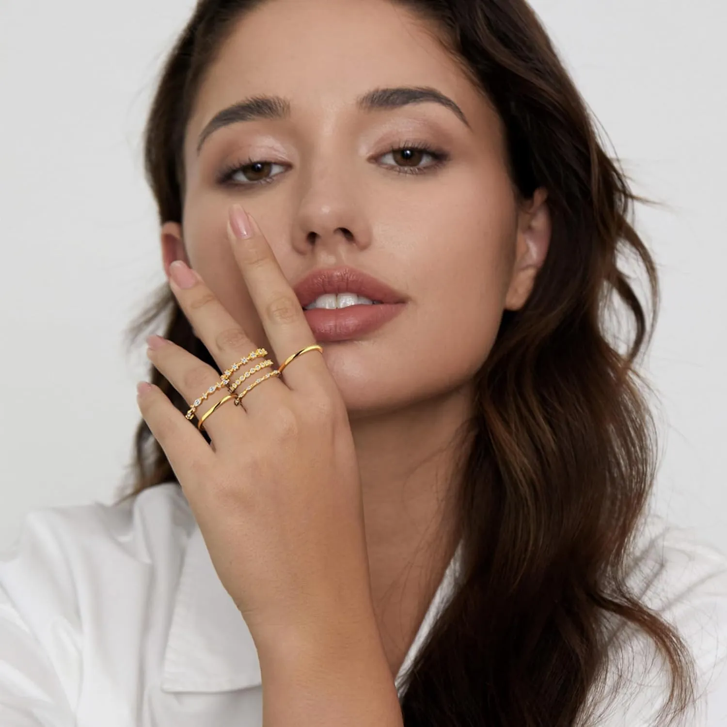 YEEZII Gold Rings for Women Non Tarnish, 14k Gold Plated Stacking Cubic Zirconia Thumb Rings, Dainty Stackable Gold Knuckle Rings Set Size 6-10