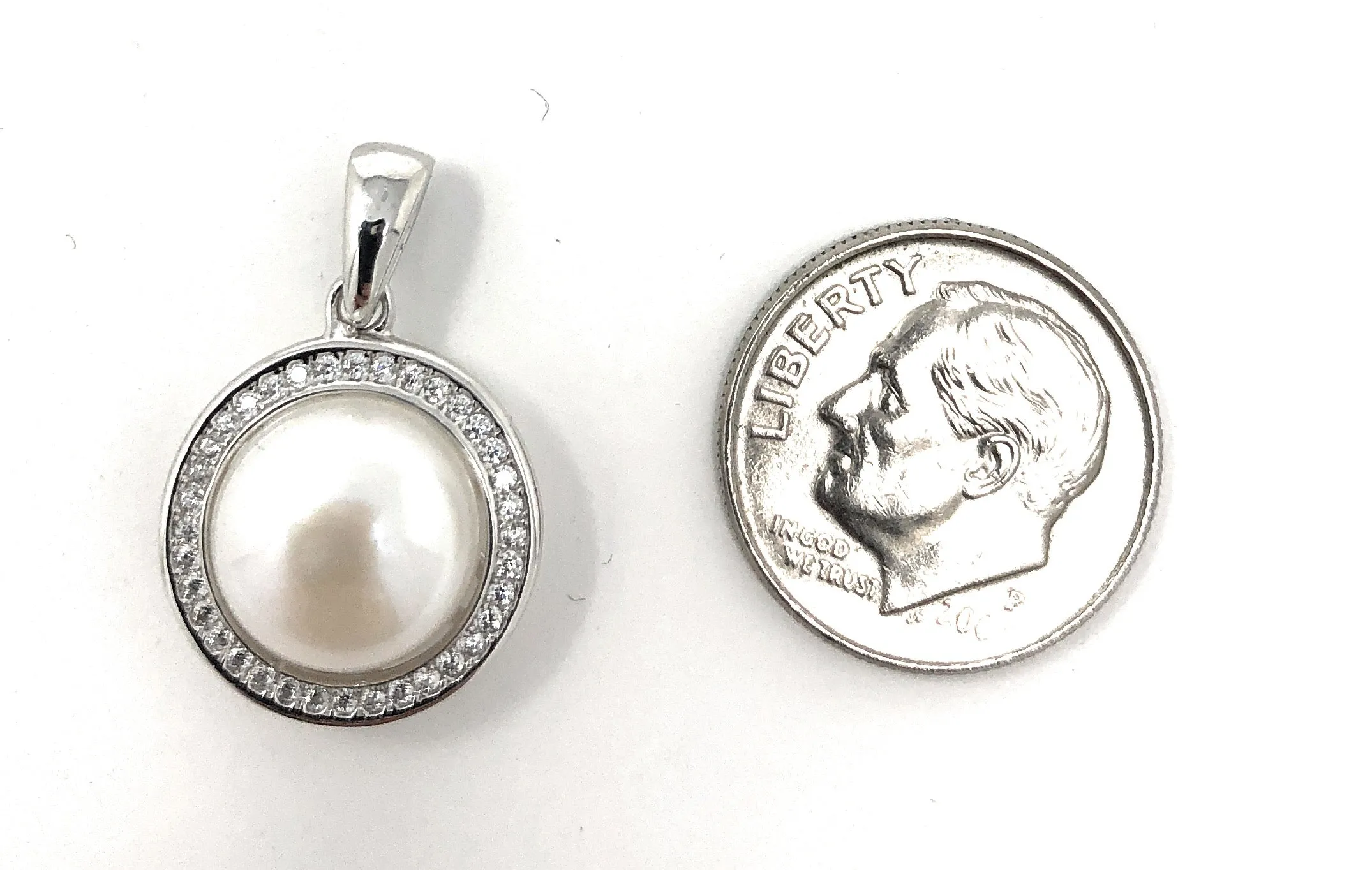 Your Choice: Sterling Silver CZ Halo Freshwater Pearl Stud Earrings - OR - Matching Freshwater Pearl Pendant & Necklace - OR – Gift Set of All Three