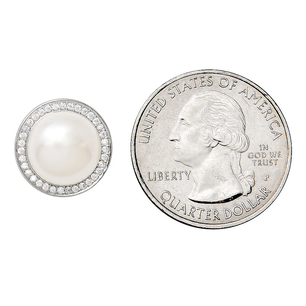 Your Choice: Sterling Silver CZ Halo Freshwater Pearl Stud Earrings - OR - Matching Freshwater Pearl Pendant & Necklace - OR – Gift Set of All Three